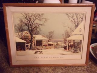 Vintage George H.  Durrie Print The Farm In Winter Framed Matted - Lotlew