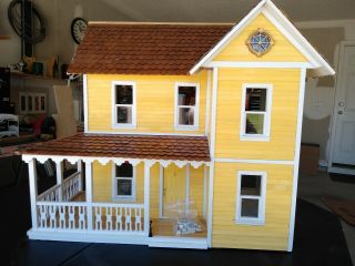 Vintage 1/12 Scale Wooden Dollhouse,  Detailed W/ Electrical Outlets