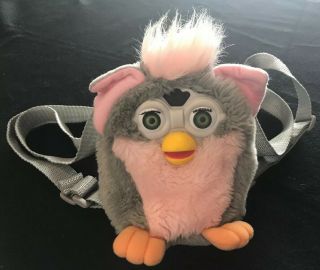 Furby Gray And Pink With Green Eyes Backpack 90’s Vintage