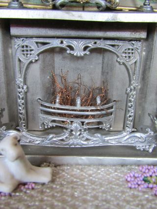Antique Dollhouse VICTORIAN TIN FIREPLACE Miniature Metal Ornate 1800s Germany 3