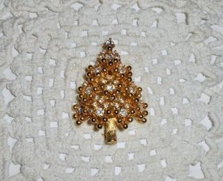 Vintage Eisenberg Signed Christmas Tree Brooch Pin Clear Rhinestone C4