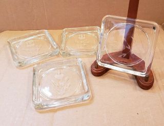 4 Vintage Princess House Crystal Heritage Pattern 4 " Square Glass Coasters Rare