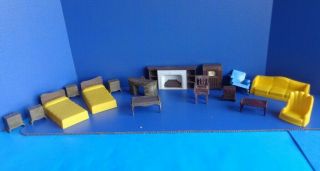 Vintage Group Of Plastic Dollhouse Furniture - Plasco 1950s