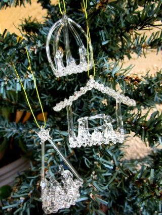 Vintage Set Of 3 Spun Glass Nativity Scenes Holy Family Christmas Ornaments