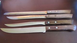 4 Vintage Flint Stainless Vanadium Arrowhead Knife Knives With Wood Handles