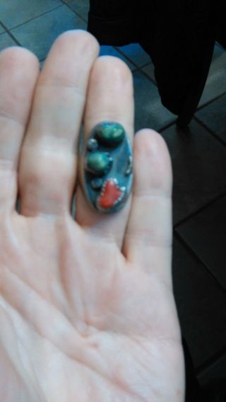 Vintage Sterling Silver Blue Turquoise Coral Native American Men 