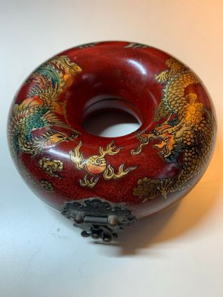 Antique/vtg Chinese Jewelry Round Box Red/black Lacquer