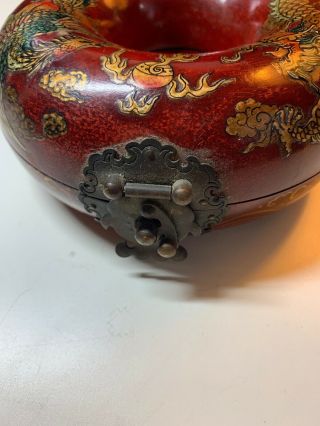Antique/vtg Chinese Jewelry Round Box Red/black Lacquer 2
