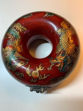 Antique/vtg Chinese Jewelry Round Box Red/black Lacquer 3