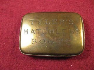 Victorian Brass Vesta Case,  Tylers Matchless Boots,  Advertising Jr Tyler & Sons