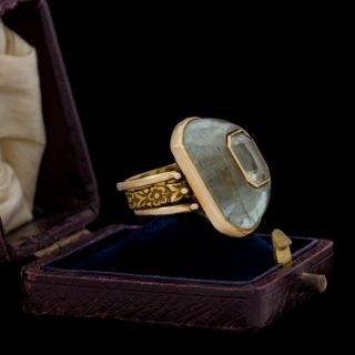 Antique Vintage Art Deco 18k Gold Aquamarine Amethyst Stacking Pinky Ring Sz 2.  5