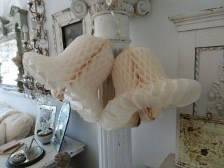 2 Fabulous Large Vintage White Folding Honeycomb Paper Christmas Bells Hanging
