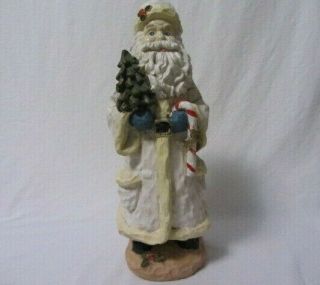 Vintage Old World Santa Claus 13 " High Figurine Holding Tree & Candy Cane Rustic