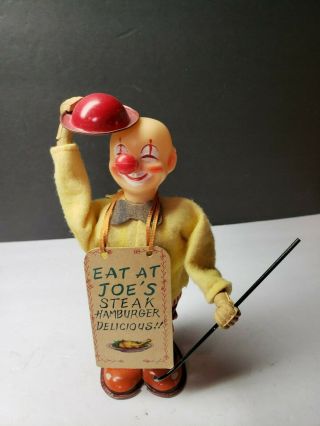Vintage 1950s Made In Japan Tin Toy Wind Up Toy Eat At Joes Clown