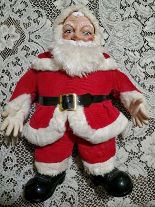 Vintage Santa Claus Rubber Face Hands Corduroy Body Christmas Mid Century