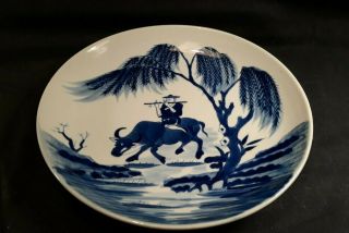 Antique Chinese Porcelain Plate Blue And White Signed 18th Century Qianlong Mark