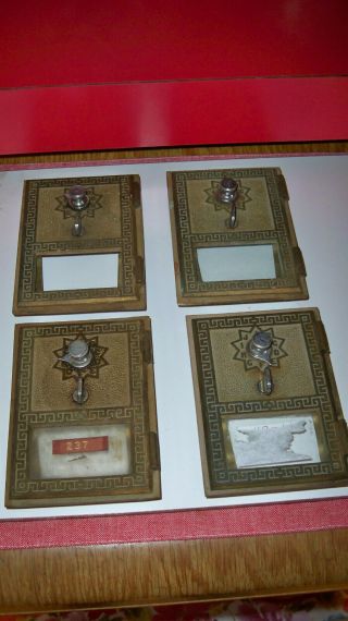 Four Vintage Brass Post Office Box Doors W/ Frame & Combination Instructions