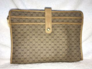 Vintage Gucci Gg Monogram Canvas Leather Cosmetic Makeup Toiletry Bag