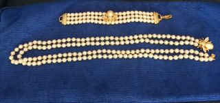 Joan Rivers Vintage Double Pearl Bee Necklace And Bee Bracelet