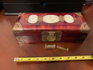 Vintage Jewelry Box Carved Translucent Jade Cherry Wood From Shanghai China Euc