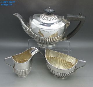 Antique Victorian Good 3ps Solid Sterling Silver Bachelors Tea Set 429g Lon 1896