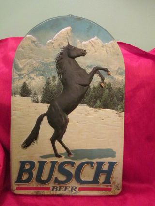 Vintage Busch Beer Plastic Double Sided Sign Rearing Stallion 24 X 15 Cond