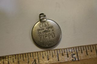 Vintage 1960 " The Cent Never Spent To Repair A Zippo Lighter " Keychain Fob Jsh