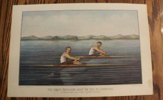 Vintage Currier & Ives Print The Great Scullers Race On The St.  Lawrence River.