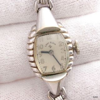 1950 Vintage Lady Elgin White Gold Filled Hand Wind Wristwatch Not Running