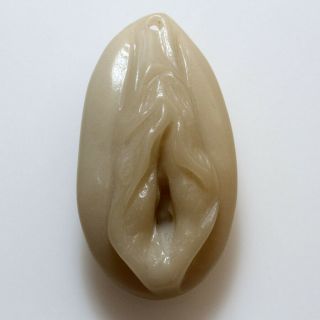 Scarce Vintage Hand Carved Jade Stone Fertility Idol Pendant - Key Of Life