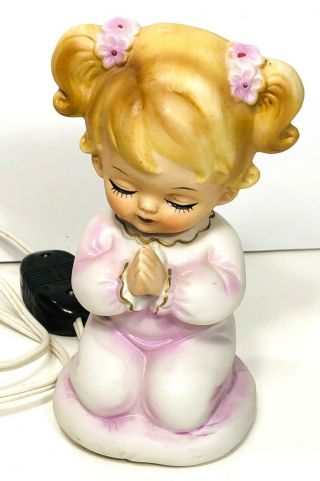 Lefton Vintage Porcelain Praying Girl Night Light / Lamp,  6626