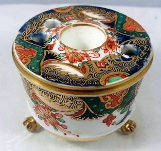 Antique Soft Paste Porcelain English Inkwell Hand Painted & Gilded Imari Pattern