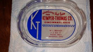 Vintage Glass Ashtray Kemper Thomas Co Cincinnati Oh Frank West