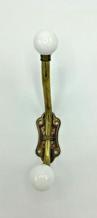 Vintage Brass And Porcelain Double Hook Perfect For Entry Way,  Kitchen,  Or Bath