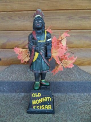 Vintage Cast Iron Cigar Store Indian Chief Bank - Old Honesty Cigar - 13 "