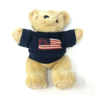 Ralph Lauren Polo Teddy Bear Plush Flag Sweater Jointed Limbs 15 " Vtg 1996