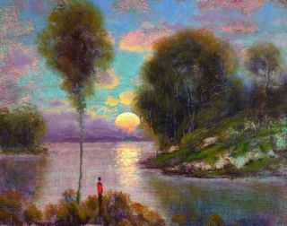 Max Cole Oil Painting Landscape Signed Old Vintage Antique Monet Pearl
