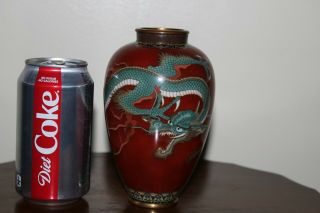 Antique Japanese Meiji Period Red Vase With Dragon Motif