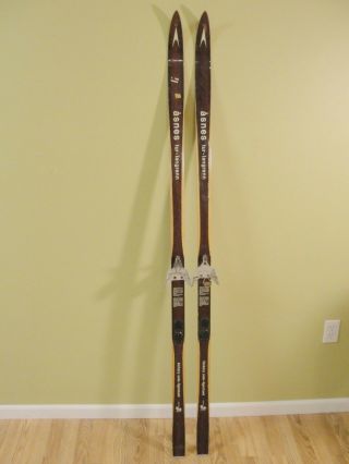 Vintage Asnes 70 " Hickory Wooden Skis With Finish With Metal Bindings
