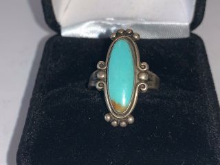 Vintage Navajo Bell Trading Post Turquoise Sterling Silver Ring Sz 5.  5