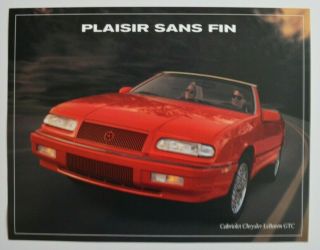 Chrysler Lebaron Cabriolet 1994 Dealer Sheet Brochure - French - Canada