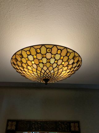 16 " Tiffany Style Vintage Stained Glass Ceiling Fixture With Led Bulbs