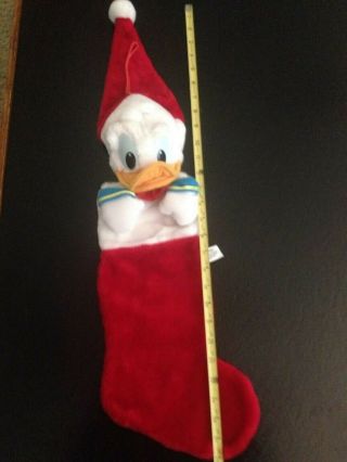 Vintage Disney Donald Duck Plush Christmas Stocking Red White Holiday 28 " Long