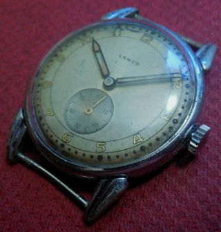 Vintage 1940s Oversized Lanco 15 Jewels Swiss Watch Running Wristwatch