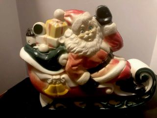 Vtg Empire Plastic 1970 Christmas Santa Claus Sleigh Light Up Blow Mold