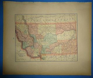 Vintage Circa 1895 Montana Map Old Antique Atlas Map S&h