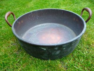 Antique Large Copper Cooking Pan Bowl Jam Preserving Pot - Country House Inglenook