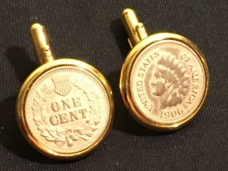 Vintage Gold Layered / Plated Indian Head Cent Penny Cuff Links