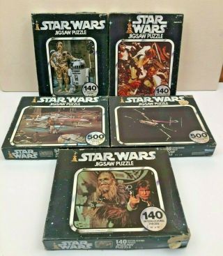5 Vintage Star Wars Jigsaw Puzzles Kenner 1977 Series 1 2 3 X Wing Han Solo R2d2