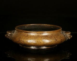 Rare Chinese Ming Bronze Lion Mask Censer Incense Burner Xuande Mark